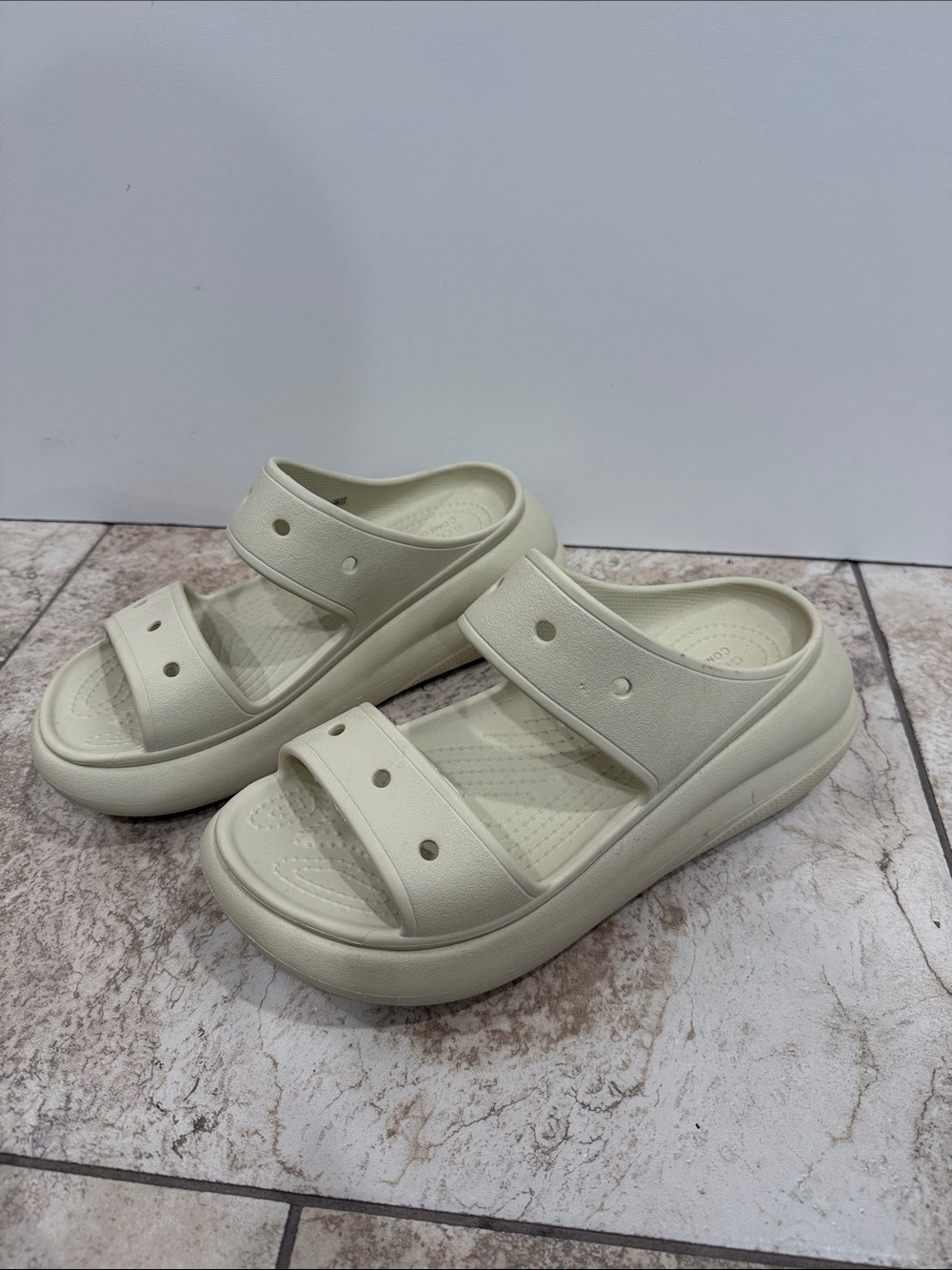CROCS Cream Dual-Strap Slide Sandals - Picture 5 of 7
